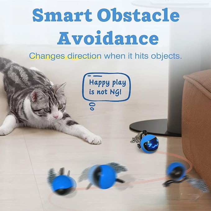 Moving Ball Cat Toys with Feather Tail, Rechargeable 2025 New Interactive Toy with Remote Control for Indoor Cats Exercise, Smart Interactive Kitten Rolling Ball
