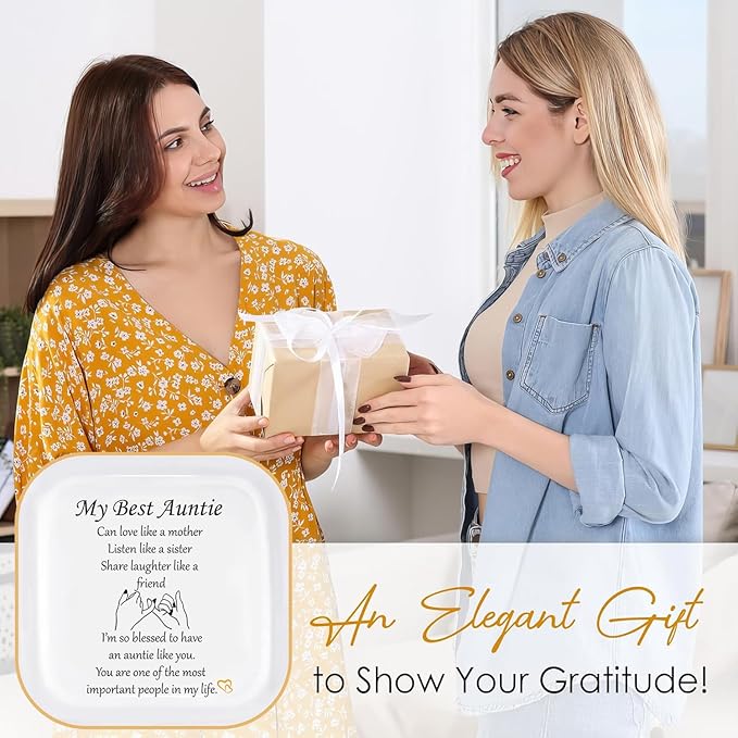 PUDDING CABIN Mothers Day Auntie Gifts, Aunt Gifts from Niece, Nephew Jewelry Dish - I'm blessed to have an auntie like you - Mothers Day, Birthday, Christmas