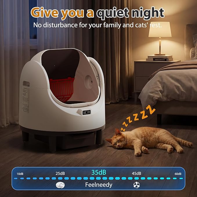 Self-Cleaning Cat Litter Box, Open-Top Automatic Litters Box for Multiple Cats, Smart Litter Boxs with App Control, Safety Sensors, Removable Washable Liner