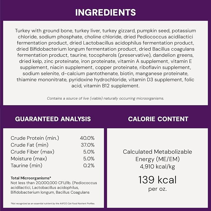 Stella & Chewy's Freeze-Dried Raw Cat Dinner Morsels - Premium Turkey Recipe with 98% Farm-Raised Meat & Organs - Natural Grain-Free Cat & Kitten Food - Made in USA - 3.5 oz