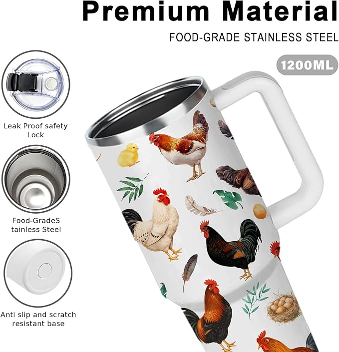 Chicken Gifts for Women, Chicken Gifts for Chickens Lovers, Birthday Christmas Chickens Themed Gift for Lady Girl, Insulated Stainless Steel Tumbler with Straw 40oz, BPA-Free