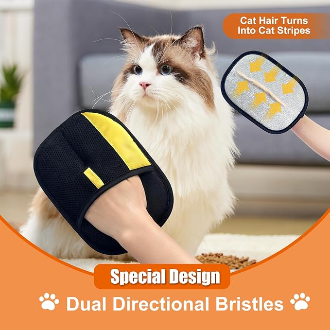 Electrostatic Gloves for Pet Hair Removal: Upgraded 2PCS Animal Fur Removal Tool for Dogs&Cats Efficient Reusable Pet Hair Remover for Couch Carpet Car Seat Clothing Quick Clean (2 pcs-Black)