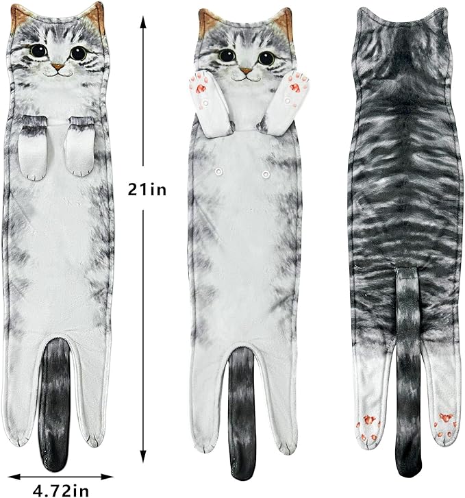 PAT US Funny Cat Hand Towels for Bathroom Kitchen Decor, Cute Decorative Hanging Face Towels, Super Absorbent Soft Polyester Nylon, Housewarming Gift, Cat Lovers Gifts for Women (4 Pack)