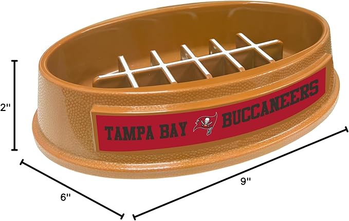 NFL Super-Bowl Tampa Bay Buccaneers Slow Feeder Dog & Cat Bowl. Football Design for Healthy Digestion. Non-Slip for Large & Small Pets