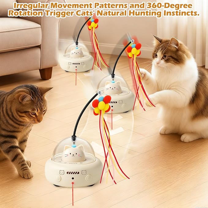 BABORUI Interactive Cat Toy with LED & Feather, Automatic Cat LED Toy for Indoor Cats, USB Rechargeable Smart Cat Toy, Electric Cat Toy for Bored Cats & Kittens