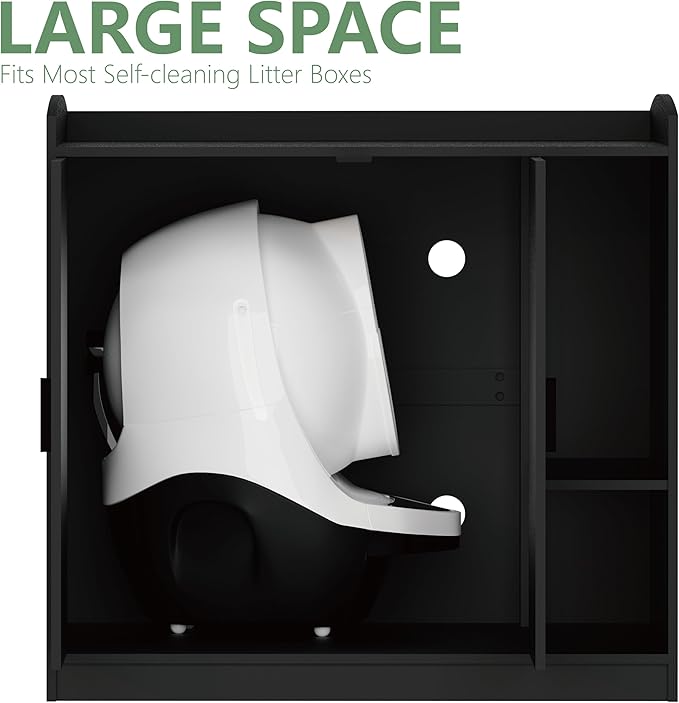 Extra Large Litter Box Enclosure with Adjustable Dog Proof Shelf - Designed for Self-Cleaning and XXL Litter Boxes (Black)