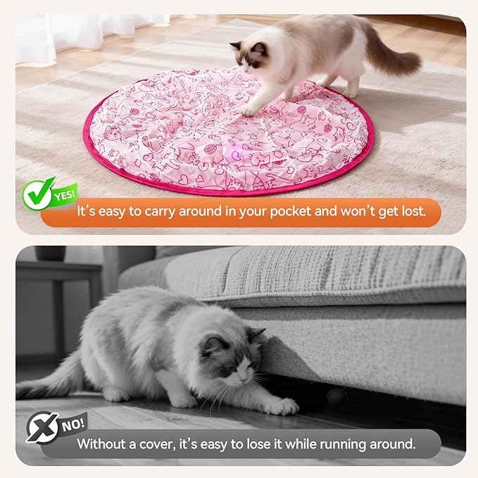 Upgraded Rechargeable Interactive Cat Toy Ball with Hunting Cover - Smart Automatic Rolling, Obstacle Avoidance, Indoor Exercise for Cats to Release Energy & Instincts (Pink)