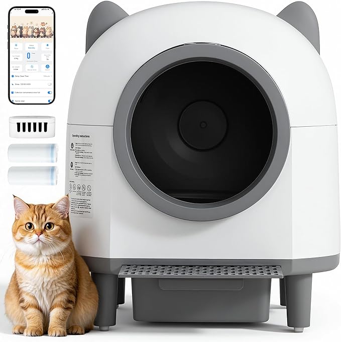 MAGIC UNION Automatic Self Cleaning Cat Litter Box for Multi-Cat Homes, App Remote Control Smart Robot Litter Box w/Multi-Sensor Safety Protection, Comes with 2 Liner Bags and 1 Scent Cartridge