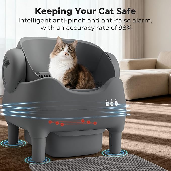 Automatic Self Cleaning Cat Litter Box: Scoop Free Litter Box with APP Control, Large Capacity for Multiple Cats, Odor Control, Ultra Quiet, Smart Safety Sensors
