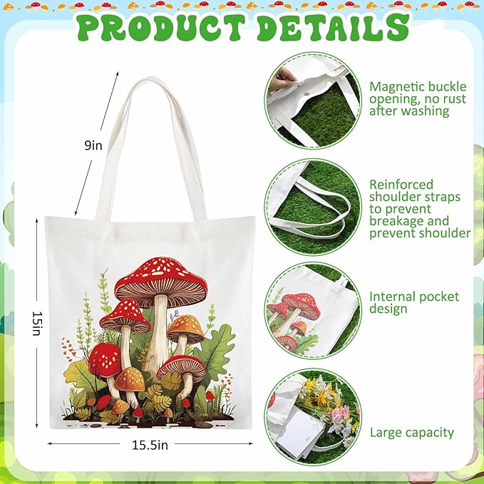 Paterr 6 Pcs Mushroom Themed Gifts for Women Christmas Canvas Tote Bag Makeup Bag Print Blanket Socks 16oz Glass Coffee Cup with Straw Cute Keychain for Christmas Birthday Girls Daughters Sister