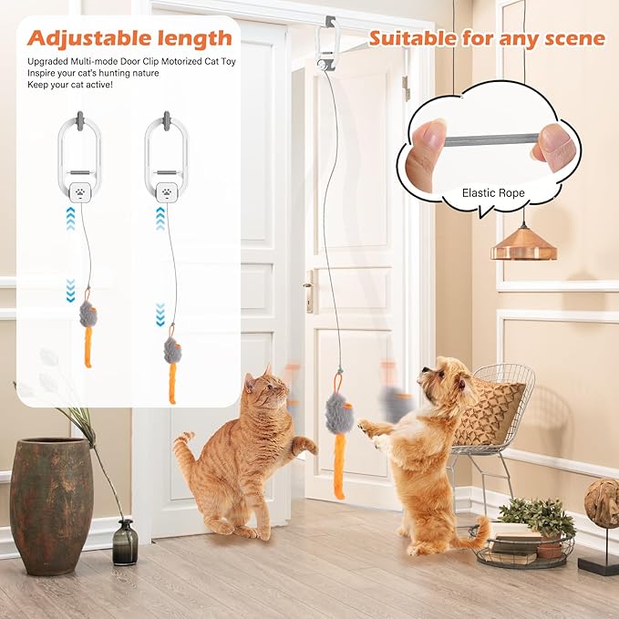 Rechargeable Electric Cat Teaser with Remote – Interactive Door Clip Teaser for Cats, 2 Motion Modes (360° Spin & Irregular Jumping), Smart Auto Cat Toy for Exercise & Fun (Gray)