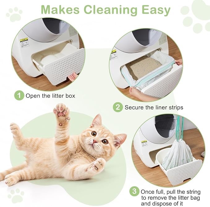 Glittme Heavy Duty Cat Litter Box Liners 26"x16" - Drawstring Litter Bags for Automatic Self-Cleaning Litter Boxes -Thick & Tear Resistant Refills for Small Trays (60 Counts)