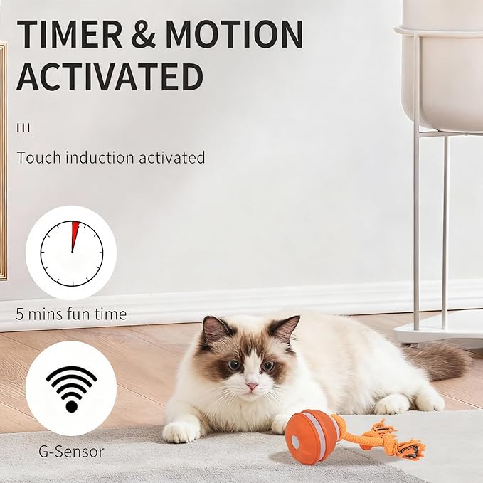 Interactive Dog & Cat Toys for Small Dogs and Indoor Cats - Automatic Moving Ball with Chirping Sound, Motion Activated Self Play Toy to Entertain Bored Pets, Durable USB-C Rechargeable (1 Blue)