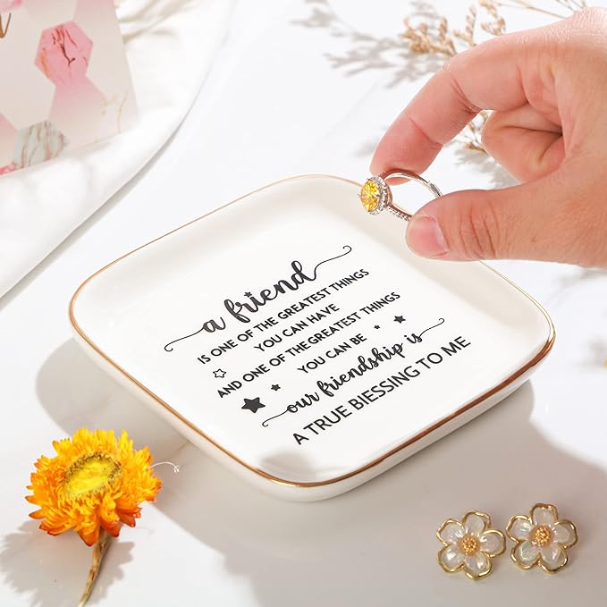 PUDDING CABIN Friend Gifts for Women Jewelry Dish - Our friendship is a true blessing to me - Best Friend Birthday Gifts for Women, Mothers Day Gifts for Friends Female