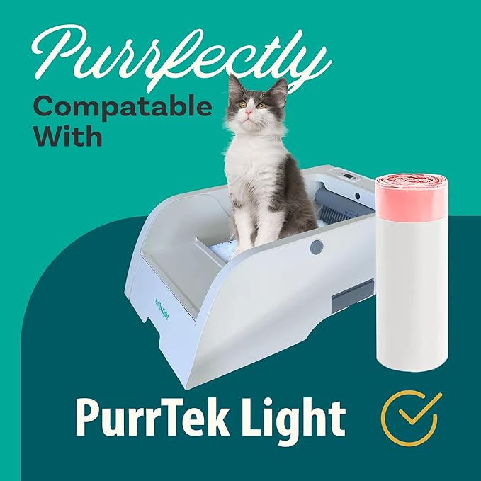 PurrTek Light Cat Litter Box Liners — LitterWrap Drawstring Bags for Automatic & Self-Cleaning Litter Boxes | Precision Fit, Jumbo Heavy-Duty, Leak-Proof, Unscented Odor Control, Replacement Refills