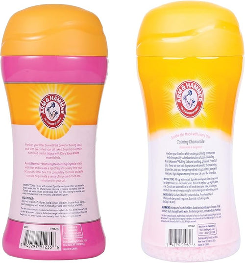 Arm & Hammer Restoring & Calming Cat Litter Deodorizing Crystals Bundle – Clary Sage & Mint + Chamomile Scents, Odor Eliminator with Baking Soda for Cat Litter Boxes, 15 oz Each