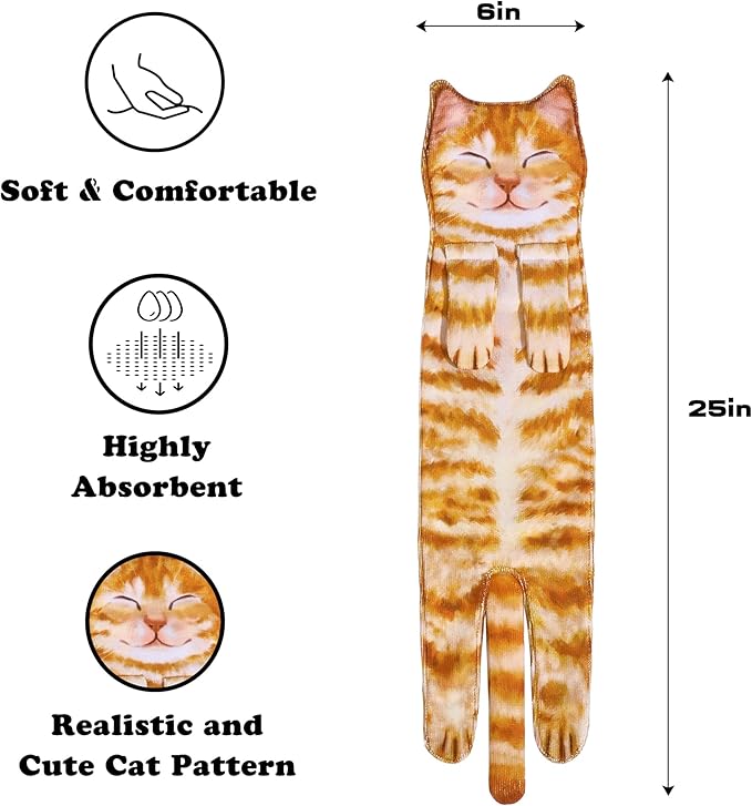 Funny Hand Towels for Bathroom Kitchen Decor - Cute Cat Hanging Hand Towel Kitchen Gadgets - Unique Housewarming Birthday Christmas Cat Lover Gift Ideas for Women Mom Lady Adults