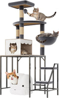 HavenlyYouth Cat Tree for Self-Cleaning Litter Box, 67.3''H Multi-Level Cat Tower for Automatic Litter Box 28.9H*24.1''L*21.1''D, Cat Tree Furniture with Perch and Cozy, Light Gray