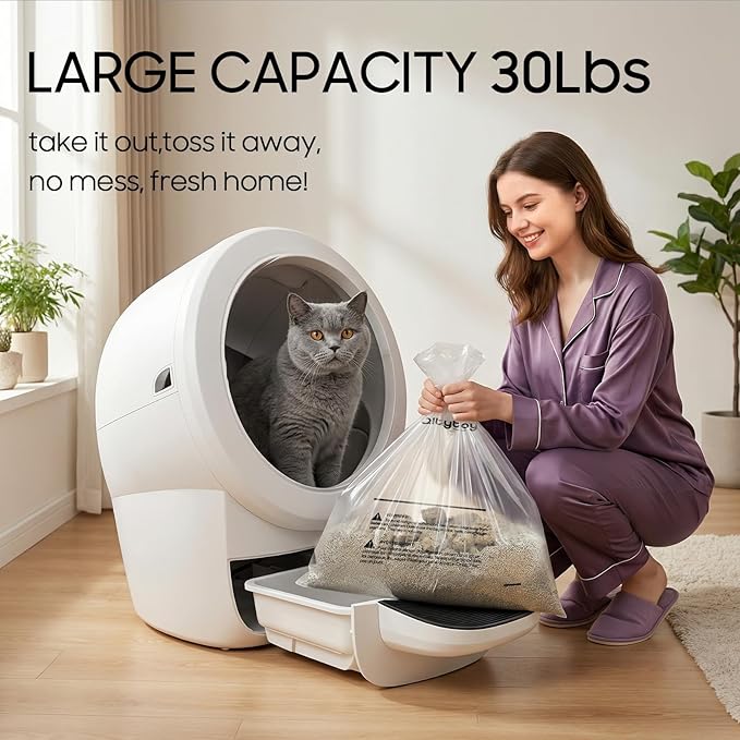 120 Count Cat Litter Bags Compatible with Litter Robot 4/3,Self-Cleaning Litter Box Liners Bags Replacement,Waste Bags,9-11 Gallons Capacity,Heavy Duty,Transparent,Easy to Tear-off
