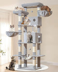 Taoqimiao Cat Tree Tower, 76-Inch Sturdy Cat Tree for Indoor Cats Large Adult Cat Tower with Scratching Posts，2 Condos, 2 Perches, 2 Large Hanging Baskets, Soft Hammock, MS046W Light Gray
