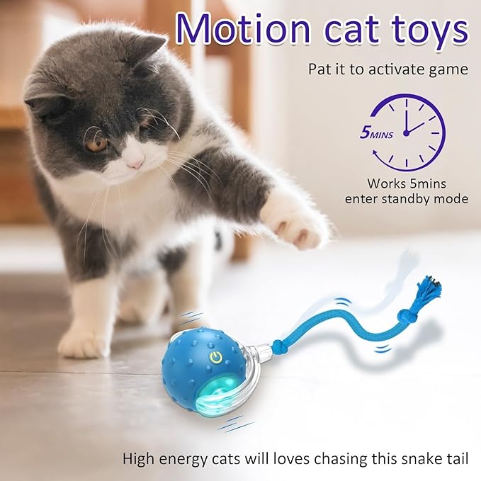 Interactive Cat Toys Ball for Indoor Cats Fast Rolling on Carpet, Chirping & Motion Activate Cat Toys (Blue+Red)