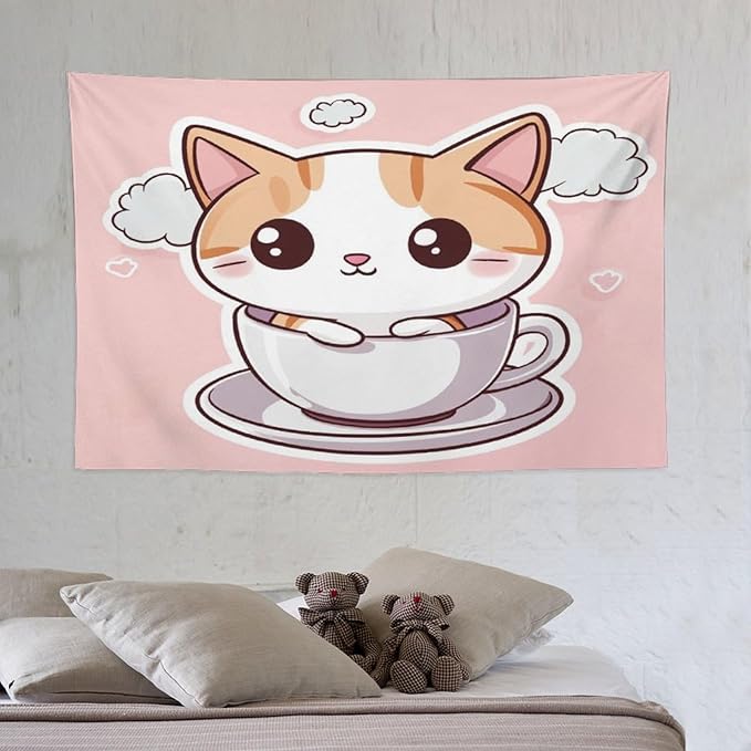 MaSiledy Kawaii Cat Tapestry Wall Hanging Cute Cat Kitten Tapestry for Bedroom Aesthetic Landscape Tapestry Wall Art for Home Decor 40"x60" Wall Hanging for Home Decor Bedroom Living Room Dorm Decor