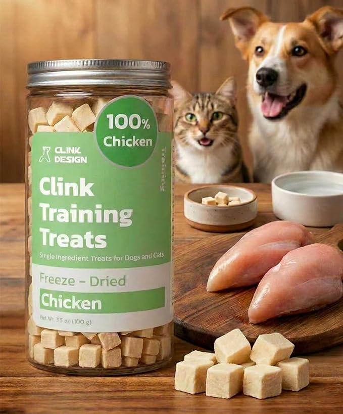 Clink Design Freeze Dried Dog Treats and Cat Treats, Single Ingredient Dog Treats, 100% Chicken Dog Training Treats, High Protein Snacks, 3.5oz