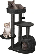 NUNU Modern Cat Tree, Modern Cat Trees Tower, Wooden Cat Tree for Large Cats, 39" Cat Tower for Indoor Cats, Hand-Woven Condo & Top Perch, for Kittens Climb, Play & Rest