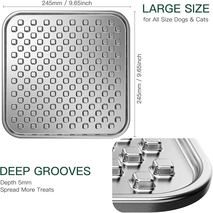 Dual Wall Stainless Steel Large Lick Mat for Dogs & Cats, Chew-Proof Slow Feeder, Anxiety Reducer, Whisker-Friendly for Cats, Non-Slip Heavy Duty Base, Raw Feeding Pad, Dishwasher Safe