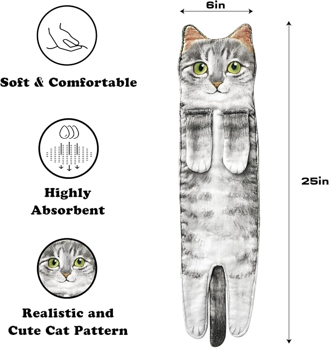 Funny Hand Towels for Bathroom Kitchen Decor - Cute Cat Hanging Hand Towel Kitchen Gadgets - Unique Housewarming Birthday Christmas Cat Lover Gift Ideas for Women Mom Lady Adults