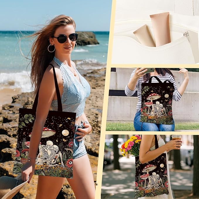 Hanamiya Na Tote Bag with Zipper Pockets, Tote Bag Reusable Shopping Grocery Bags Birthday Gifts for Women, Weekender Bags