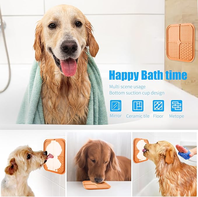 Lick Mat for Dogs, Premium Lick Pad with Suction Cups for Dog Anxiety Relief, Slow Feeder Dog Bowls, Bathing, Grooming and Training (Orange, 1pack)