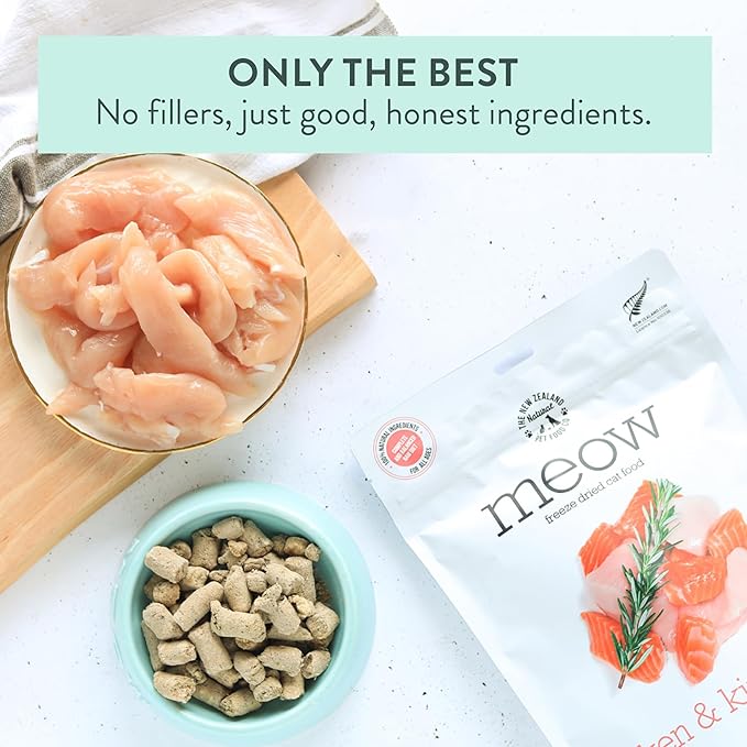 The New Zealand Natural Pet Food Co. Meow Freeze Dried Cat Food - Chicken & King Salmon Recipe, High Protein Treats & Toppers, Dry Cat Food,9.9oz