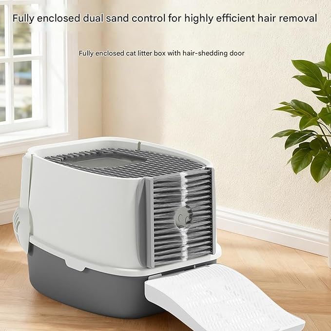 Multi-Functional Cats Toilet with Self-Cleaning Fleece Systems, Leak-Proof Enclosed Structure & Spacious Comfortable Litter Box Litter Box with Lid