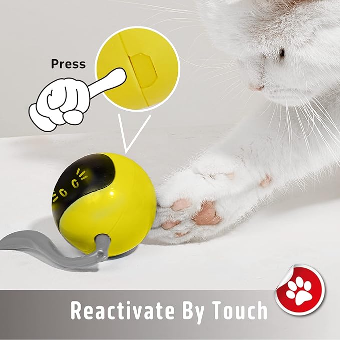 FOFOS Cat Toys 360°Self Rolling Ball Toy Interactive Toys Cat Wand Teaser Toys USB Charging Hunting Exercise Toys Indoor Gifts for Kitten/Puppy/Small Dogs (Yellow)