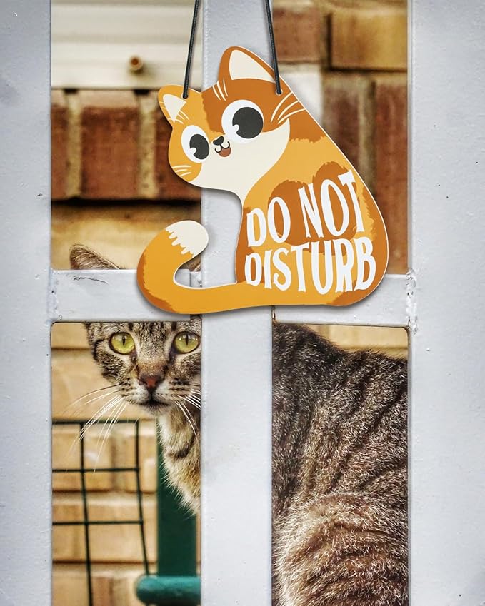 Putuo Decor Do Not Disturb Sign Welcome Please Knock, Cute Cat Door Sign Decor Reversible Double Sided Aesthetic Hanger Plaque for Room Front Door Porch Home Decor, Cat Lover Gifts Orange