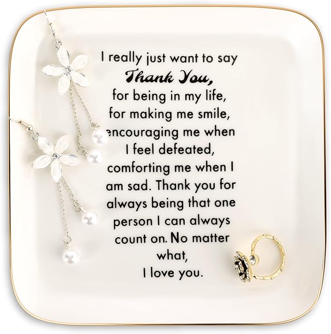 PUDDING CABIN Thank You Gifts for Women Mom - Ceramic Jewelry Tray 5.5inch - Mothers Day Birthday Appreciation Inspirational Gifts for Women Coworker Teacher, Retirement Gift for Woman