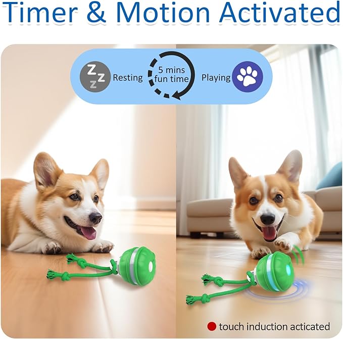 Interactive Dog Toys, Motion Activated Automatic Rolling Ball Toys, Squeaky Dog Toy for Small Dogs/Puppy