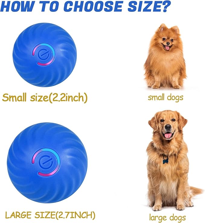 Interactive Dog Ball, Automatic Moving Toy Ball with Cover for Large Dogs, Self Rolling Best Boredom Toys for Gift, Dog Toys to Keep Them Busy(Medium:2.7inch)