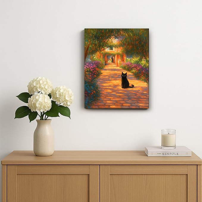 Madewell Living Van Gogh Starry Night with Funny Cat Canvas Print Wall Art - Ready to Hang, Waterproof Living Room & Bedroom Decor