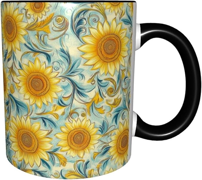 Sunflower Coffee Mug 11oz Ceramic Tea Cup With Handle Funny Porcelain Mugs for Women Dishwasher Microwave Safe