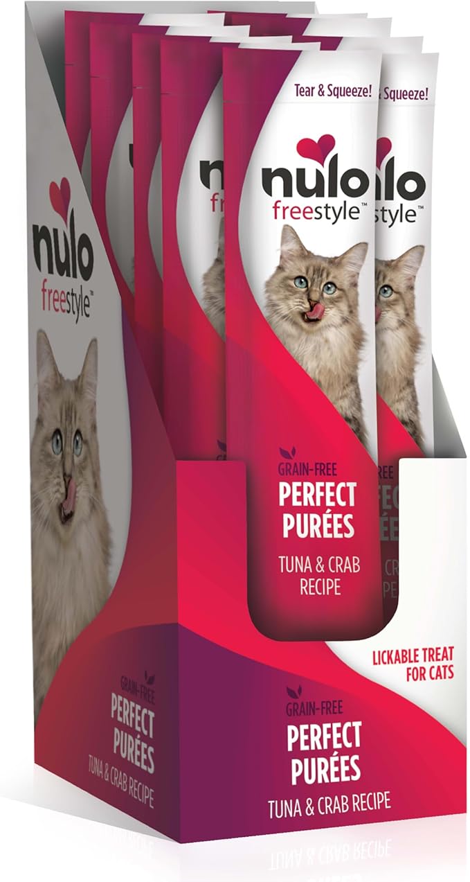 Nulo Freestyle Lickable Cat Treats - Perfect Purées Tuna & Crab, Squeezable Grain-Free Wet Cat Food Topper, High Moisture for Hydration, 48 x 0.5oz