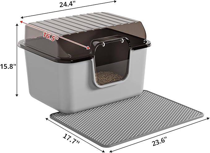 Oneluck XXXL Cat Litter Box with Lid,Extra Large Cat Litter Box for Big & Multiple Cats, Removable Transparent Cover, Anti-Urine Leakage | High Sided & Includes Litter Mat & Scoop