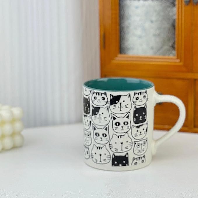 Cat Lovers Mug, Various Cute Kittens Pattern Mug, Cat Coffee Mug Funny Ceramic Tea Cup Novelty Gifts for Office and Home Women Girls Men, Dishwasher Microwave Safe (Blue, 17oz)
