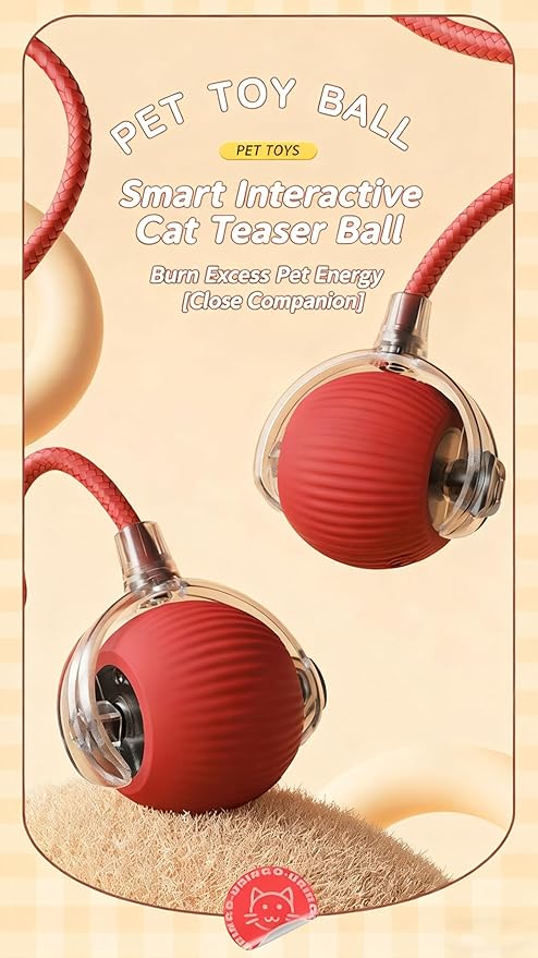 RightBliss Automatic Interactive Cat Dog Toy with Elastic Tail: Chirping Sound, Smart Obstacle Avoidance for Indoor Cats & Kittens(Pink)