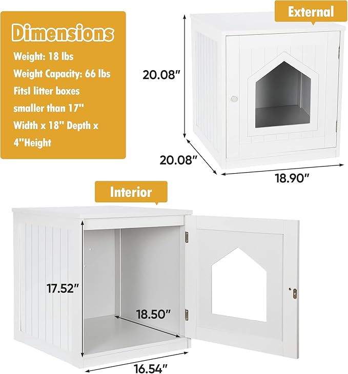 Litter Box Enclosure Cat Litter Box Furniture Hidden Litter Box Furniture Indoor Box Cabinet Cat House Side Table Nightstand (White)