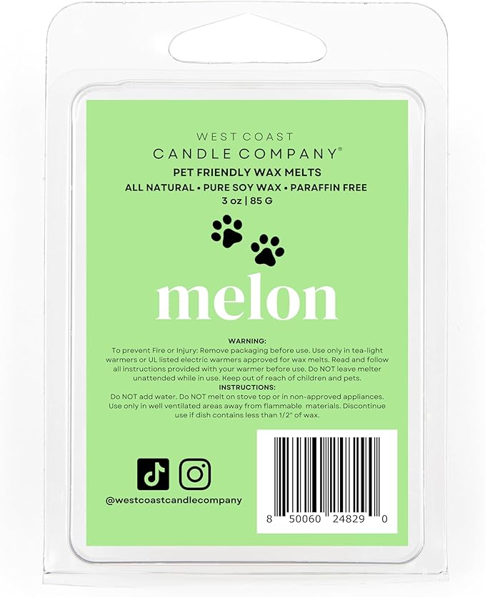 Melon | Pet Safe Wax Melts | All Natural Soy | Non-Toxic | Dog Friendly | Vet Approved | Long Lasting Home Fragrance | Pet Odor Eliminator | Clean Burning Wax Cubes | Safe Air Freshener