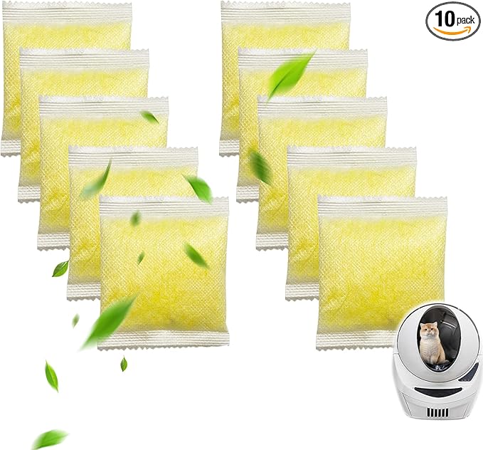 10 PCS Cat Litter Deodorizer Refills Compatible with Whisker OdorTrap Pod,Odor Remover Refills for Litter-Robot 4 Waste Bags & Litter-Robot 3 Waste Drawer, Litter Box Odor Eliminator (Lemon)