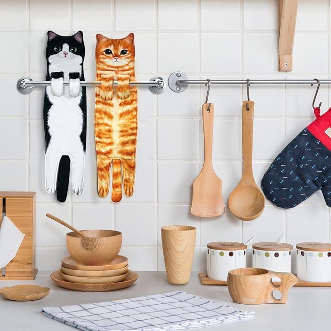 PAT JUUMG Funny Cat Hand Towels for Bathroom Kitchen Decor Towel,Cute Decorative Hanging Face Towels,Super Absorbent Soft, Housewarming Gift,Cat Lovers Gifts for Women (Orange)