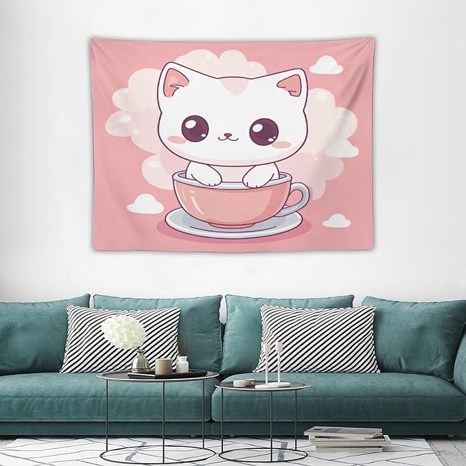 MaSiledy Kawaii Cat Wall Tapestries Cat Lover Gifts Tapestries for Bedroom Aesthetic Landscape Tapestry Home Decoration for Bedroom Living Room Dorm 30"x40" Tapestries for Bedroom Living Room Dorm